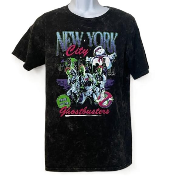 Ghostbusters New York City Graphic T Shirt Black Acid Wash Mens Large - Picture 1 of 6